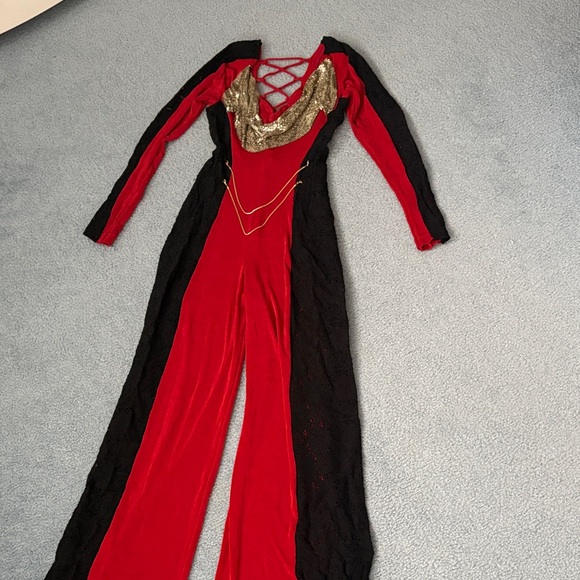 Red and Black Jumpsuit with Gold Accents - Picture 8 of 16